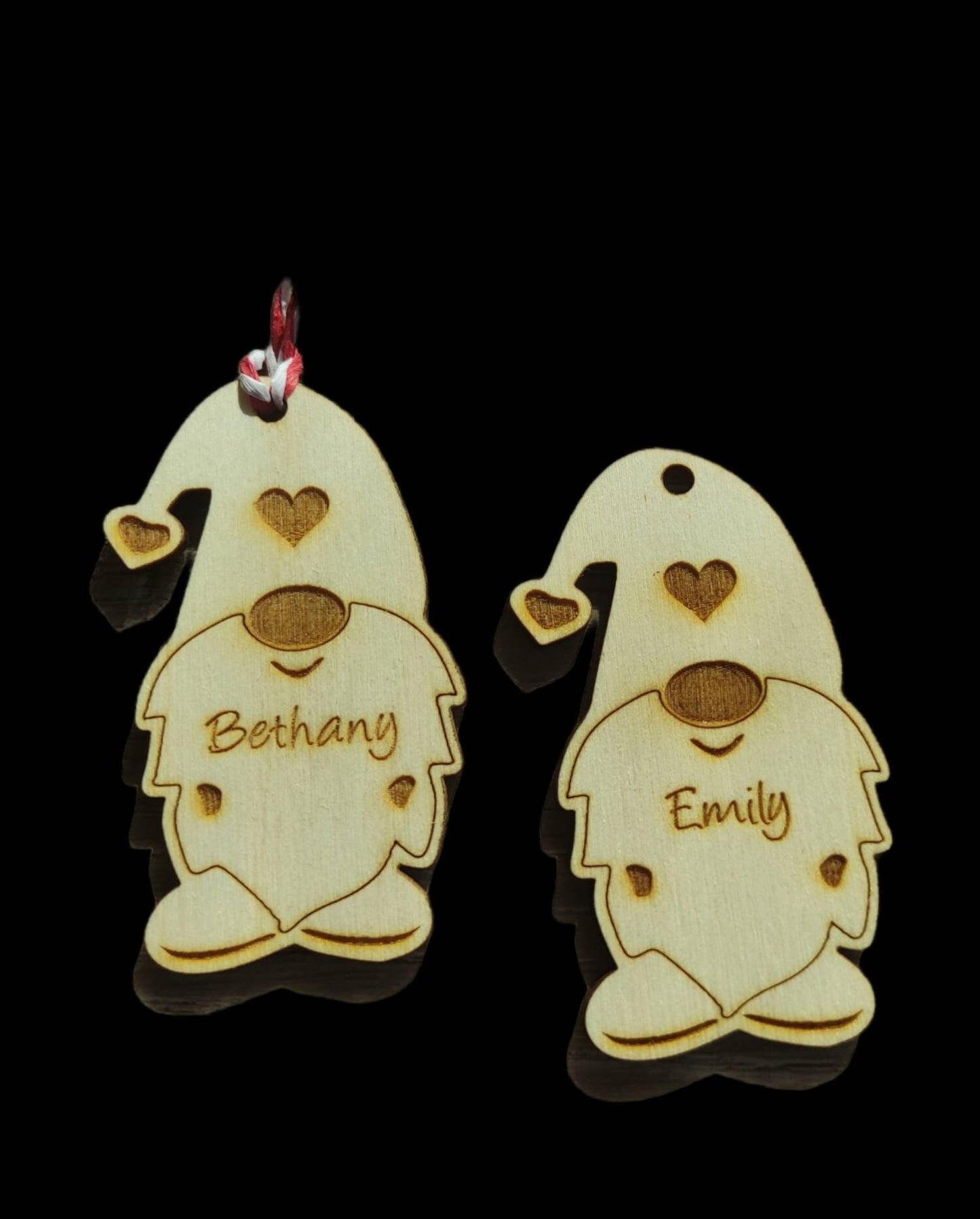 Personalised Christmas Gonk Bauble with engraved name, eco-friendly wooden holiday tree ornament,