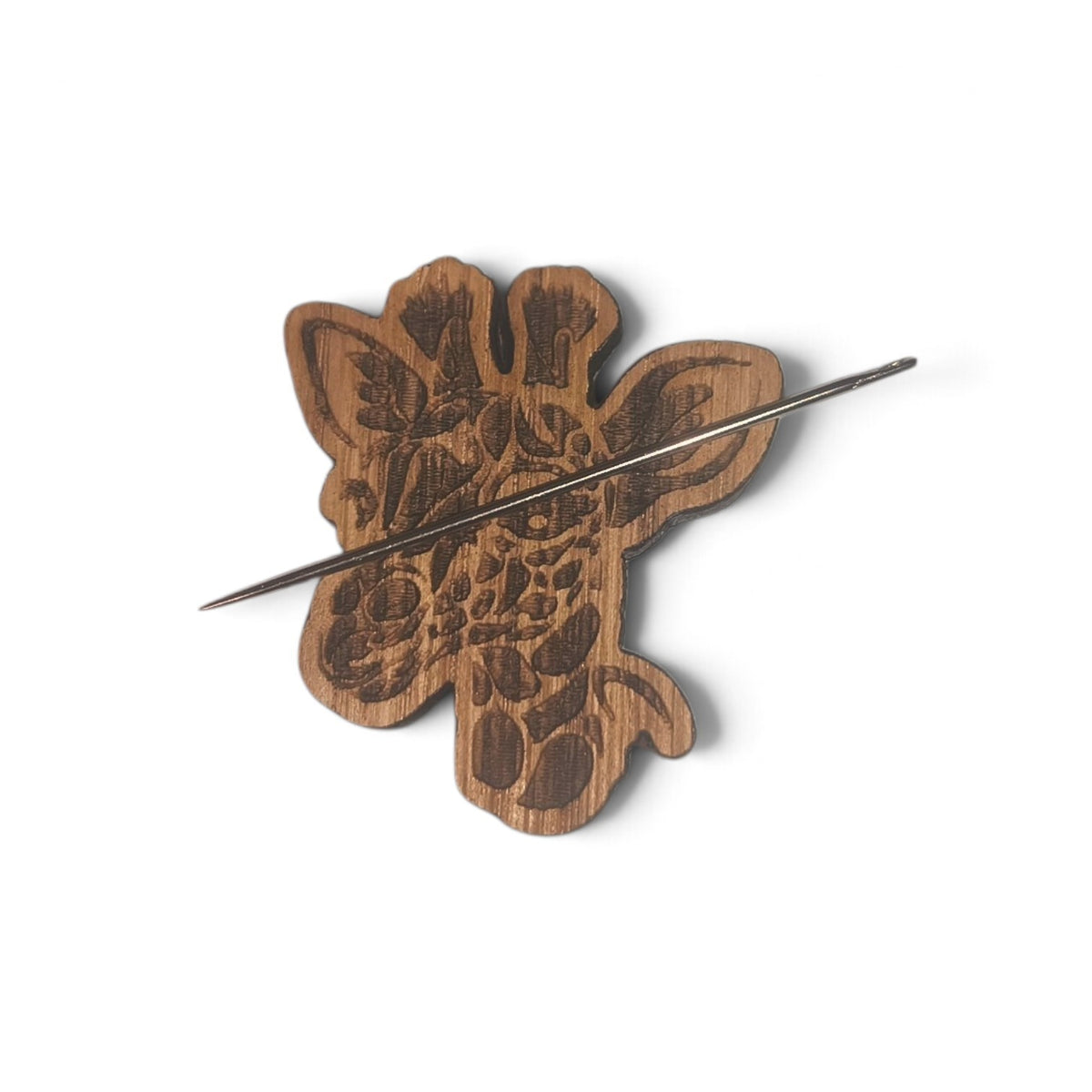 Giraffe magnetic needle minder, laser engraved oak, for cross stitch and embroidery