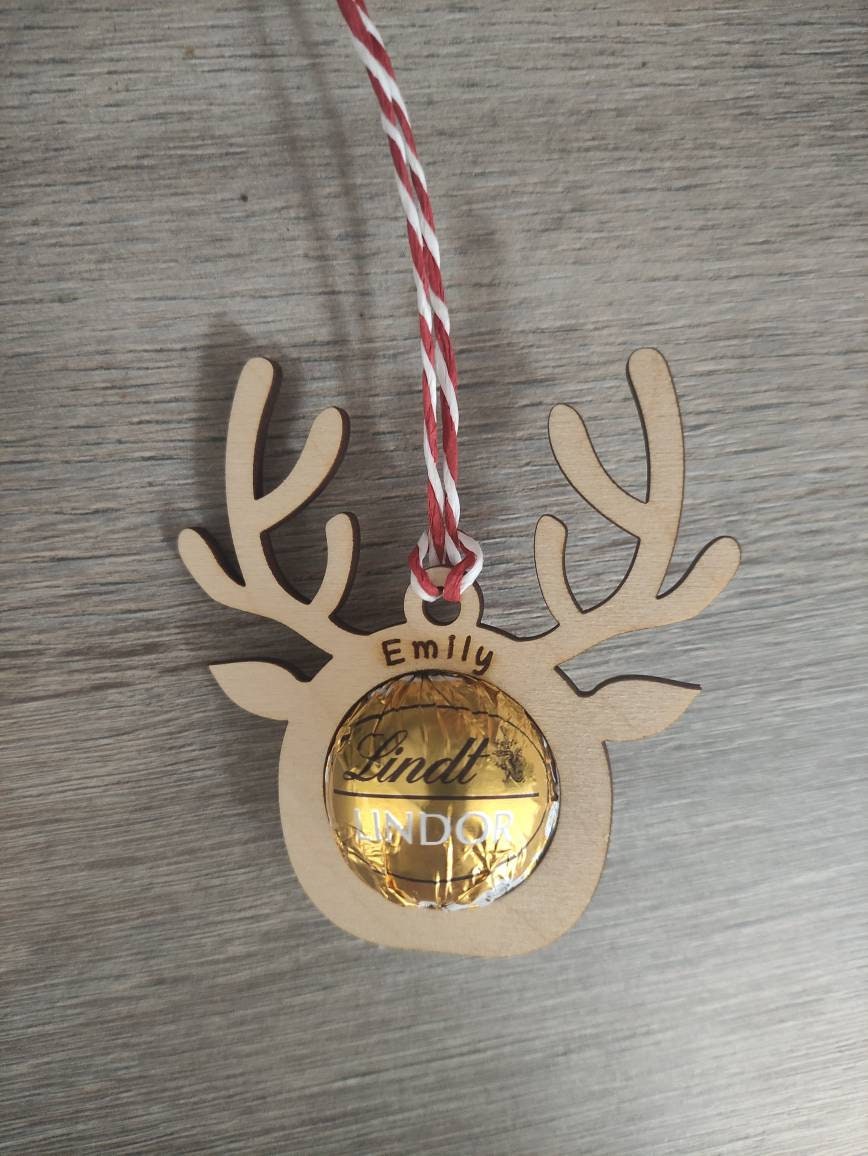 Reindeer Shape Design with Hole for Chocolate, Engraved with Custom Name