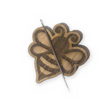 Bee magnetic needle minder, laser engraved oak, for cross stitch and embroidery