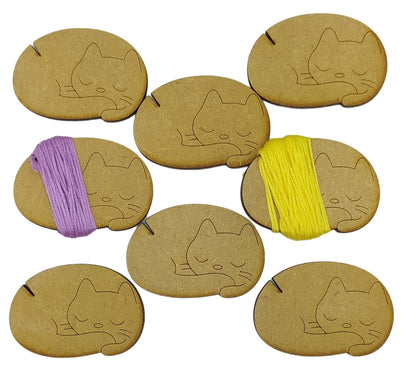 Sleeping Cat Design Bobbin – Wooden Cross Stitch and Embroidery Thread Holder with a small gap on the top left to secure your thread in place. Perfect for organising sewing and craft supplies.