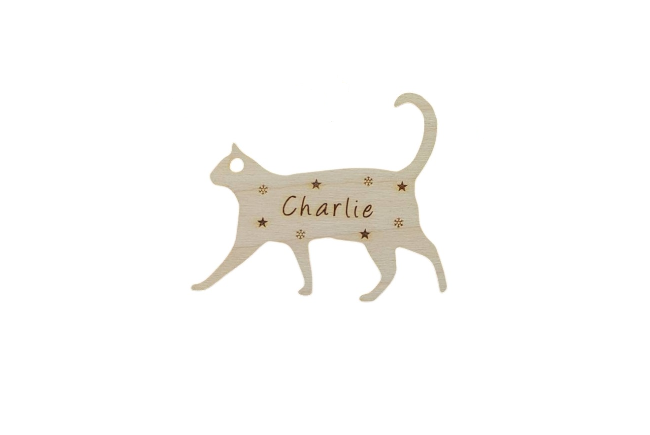 Personalised Wooden Cat Christmas decorations