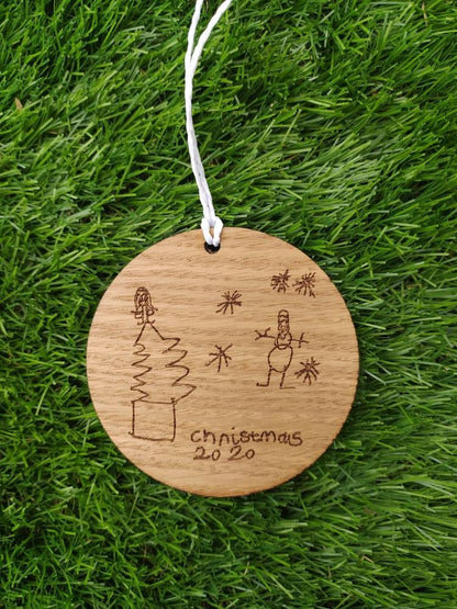 Circle Wooden Decoration, engraved with your own drawing 