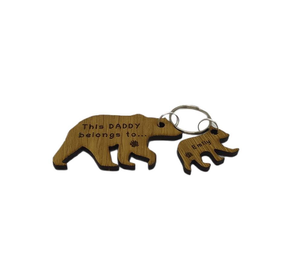 Daddy Bear Keyring with Baby Bear Charms, engraved with any name and This Daddy belongs to. 