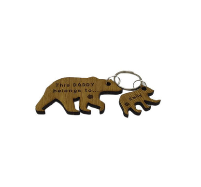 Daddy Bear Keyring with Baby Bear Charms, engraved with any name and This Daddy belongs to. 