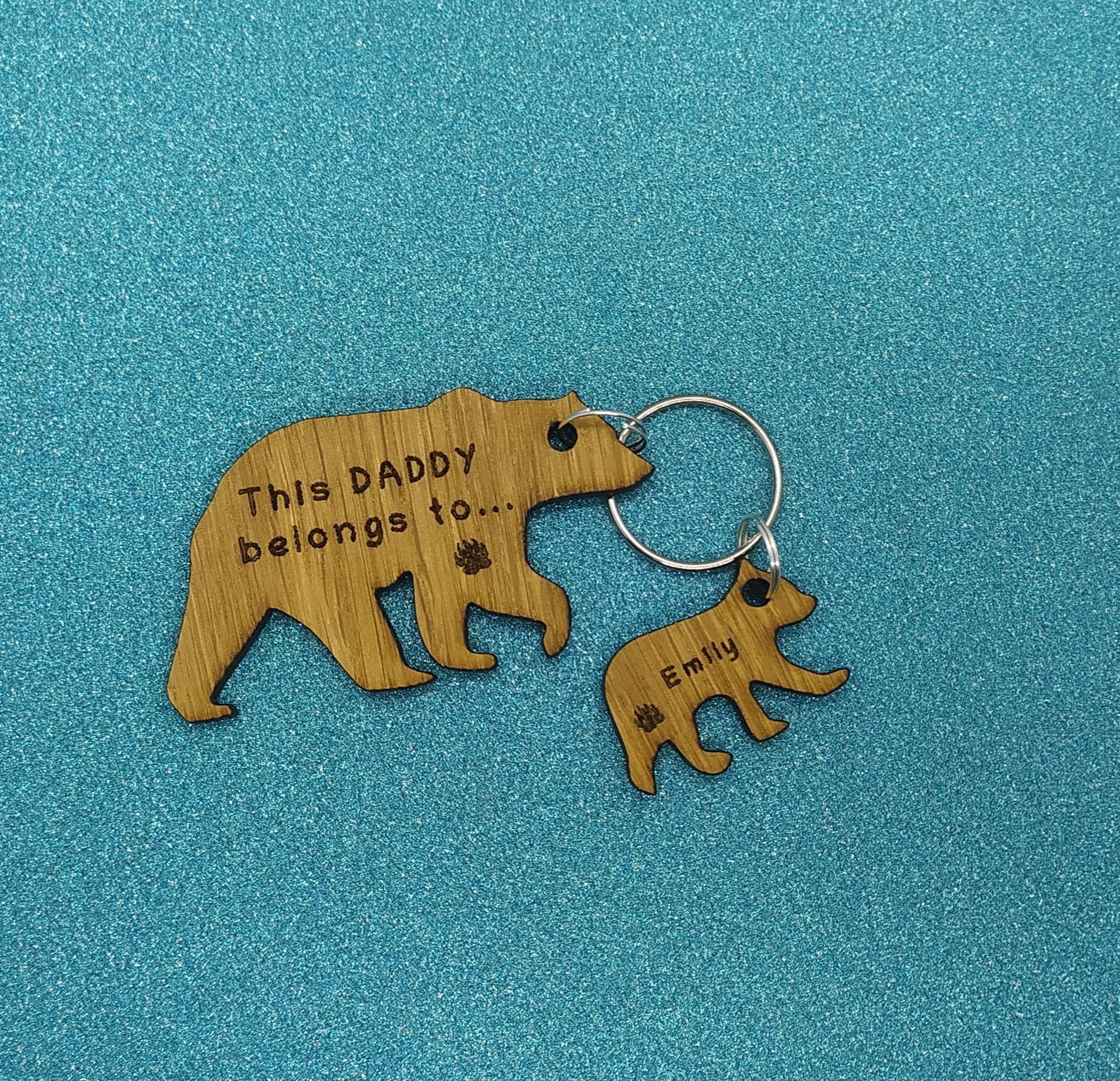 Daddy Bear Keyring with Baby Bear Charms, engraved with any name and This Daddy belongs to. 