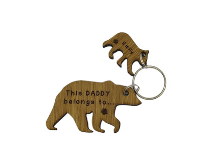 Daddy Bear Keyring with Baby Bear Charms, engraved with any name and This Daddy belongs to. 