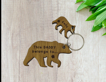 Daddy Bear Keyring with Baby Bear Charms, engraved with any name and This Daddy belongs to. 