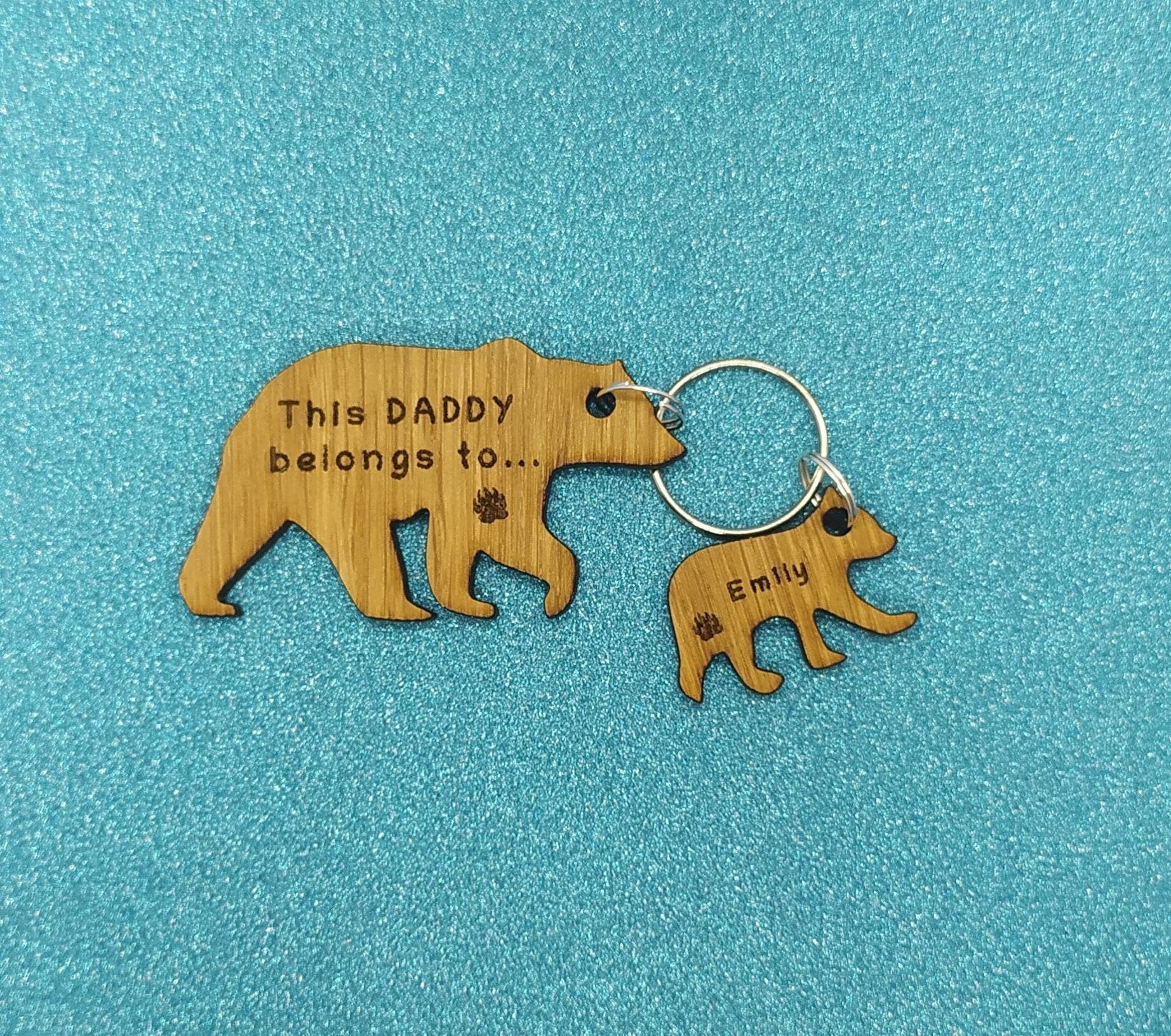 Daddy Bear Keyring with Baby Bear Charms, engraved with any name and This Daddy belongs to. 