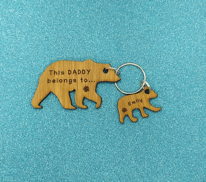 Daddy Bear Keyring with Baby Bear Charms, engraved with any name and This Daddy belongs to. 