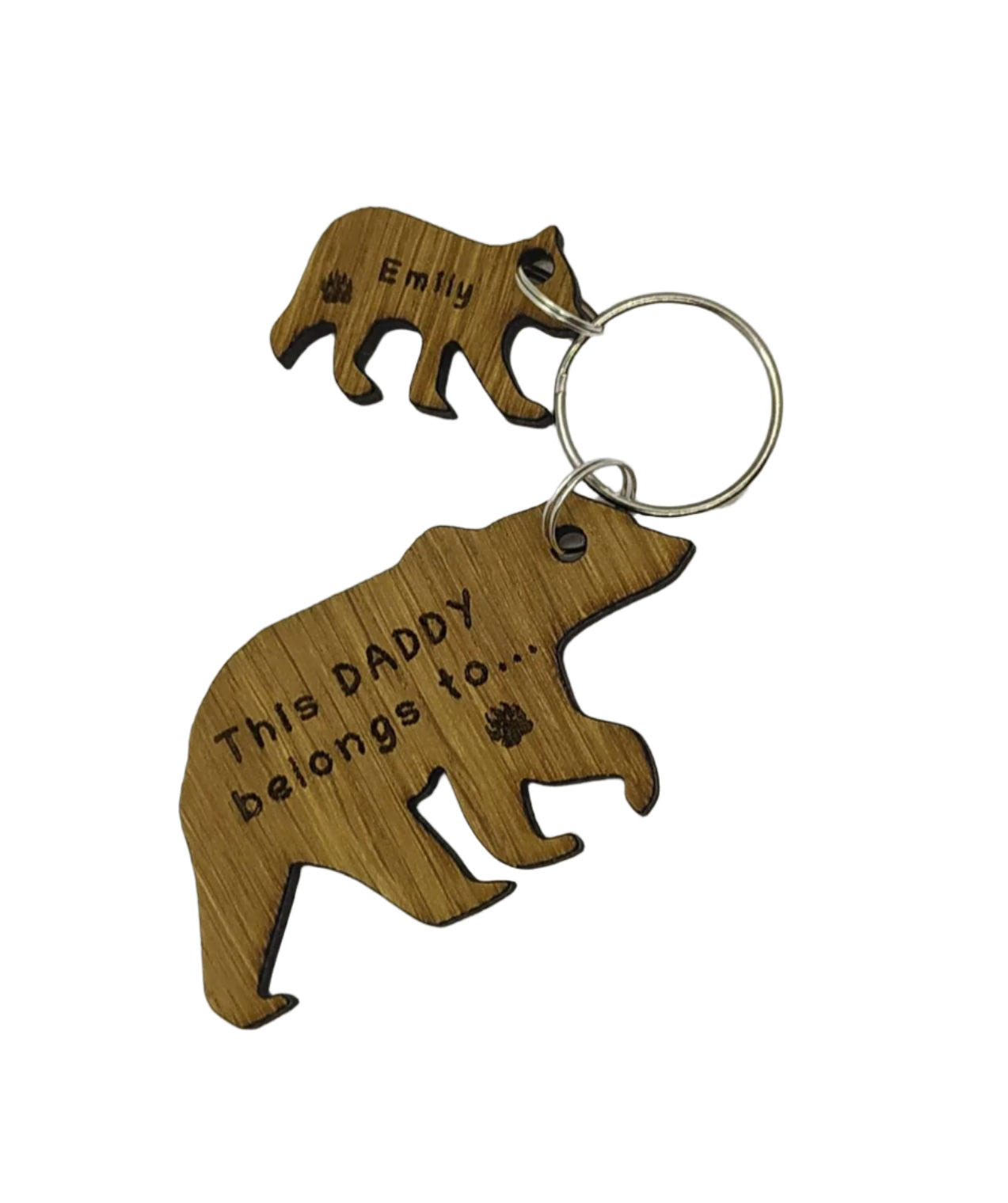 Daddy Bear Keyring with Baby Bear Charms, engraved with any name and This Daddy belongs to. 