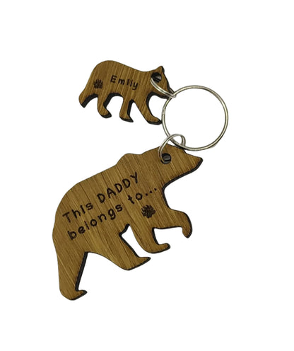 Daddy Bear Keyring with Baby Bear Charms, engraved with any name and This Daddy belongs to. 