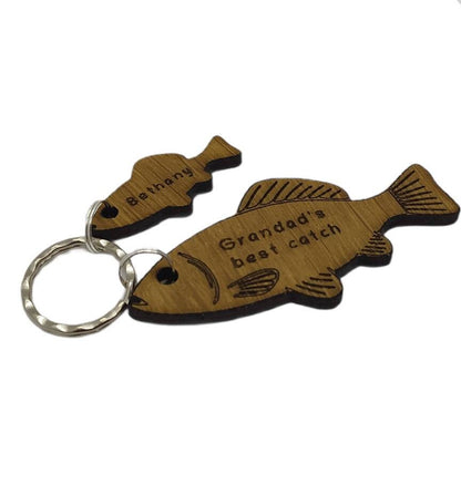 Fish Keyring with 'Grandad's Best Catch' Engraved, Includes Smaller Charms for Personalised Names