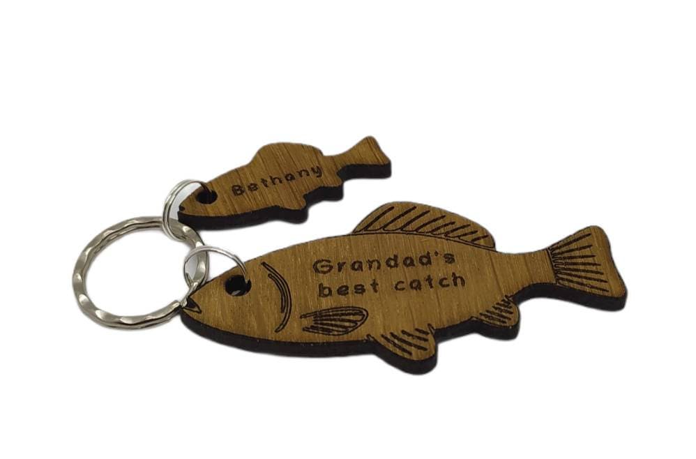 Fish Keyring with 'Grandad's Best Catch' Engraved, Includes Smaller Charms for Personalised Names