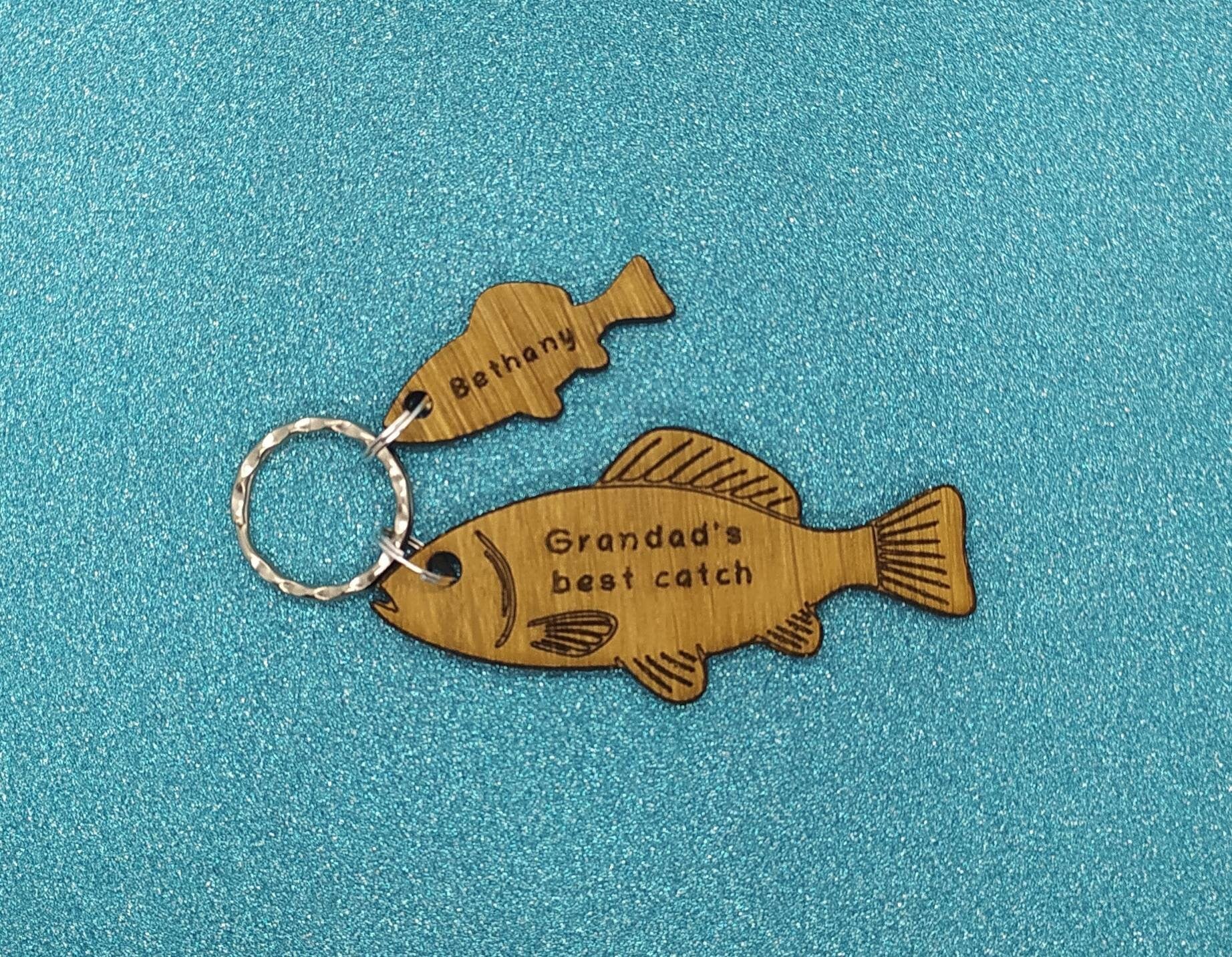 Fish Keyring with 'Grandad's Best Catch' Engraved, Includes Smaller Charms for Personalised Names