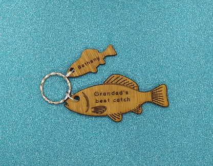 Fish Keyring with 'Grandad's Best Catch' Engraved, Includes Smaller Charms for Personalised Names