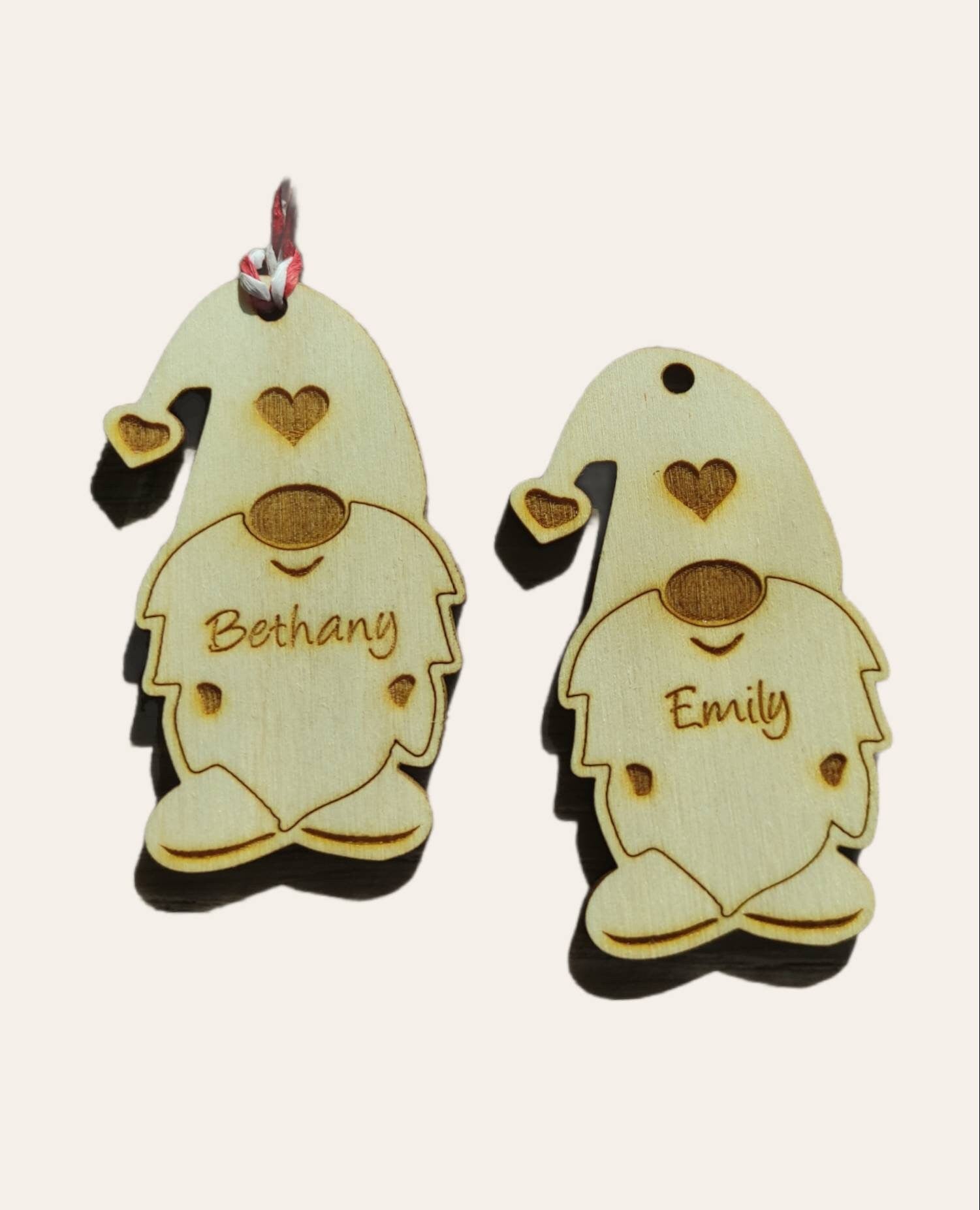 Personalised Christmas Gonk Bauble with engraved name, eco-friendly wooden holiday tree ornament,