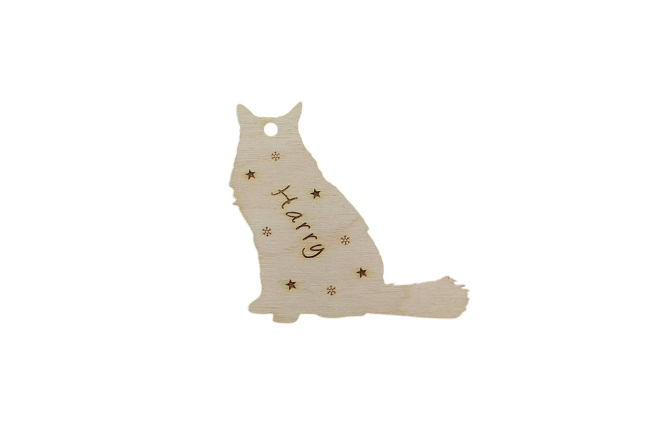 Personalised Wooden Cat Christmas decorations