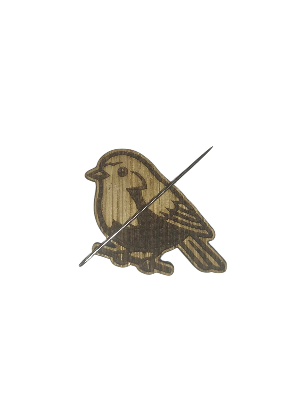 Robin magnetic needle minder, laser engraved oak, for cross stitch and embroidery
