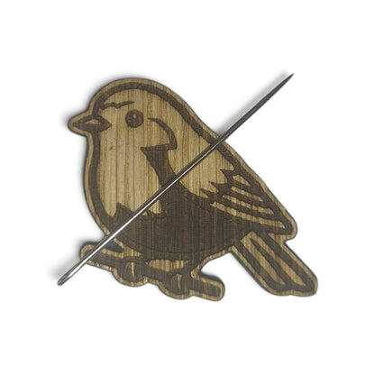 Robin magnetic needle minder, laser engraved oak, for cross stitch and embroidery