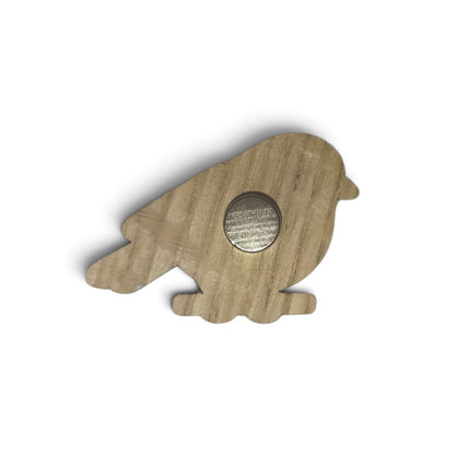 Robin magnetic needle minder, laser engraved oak, for cross stitch and embroidery