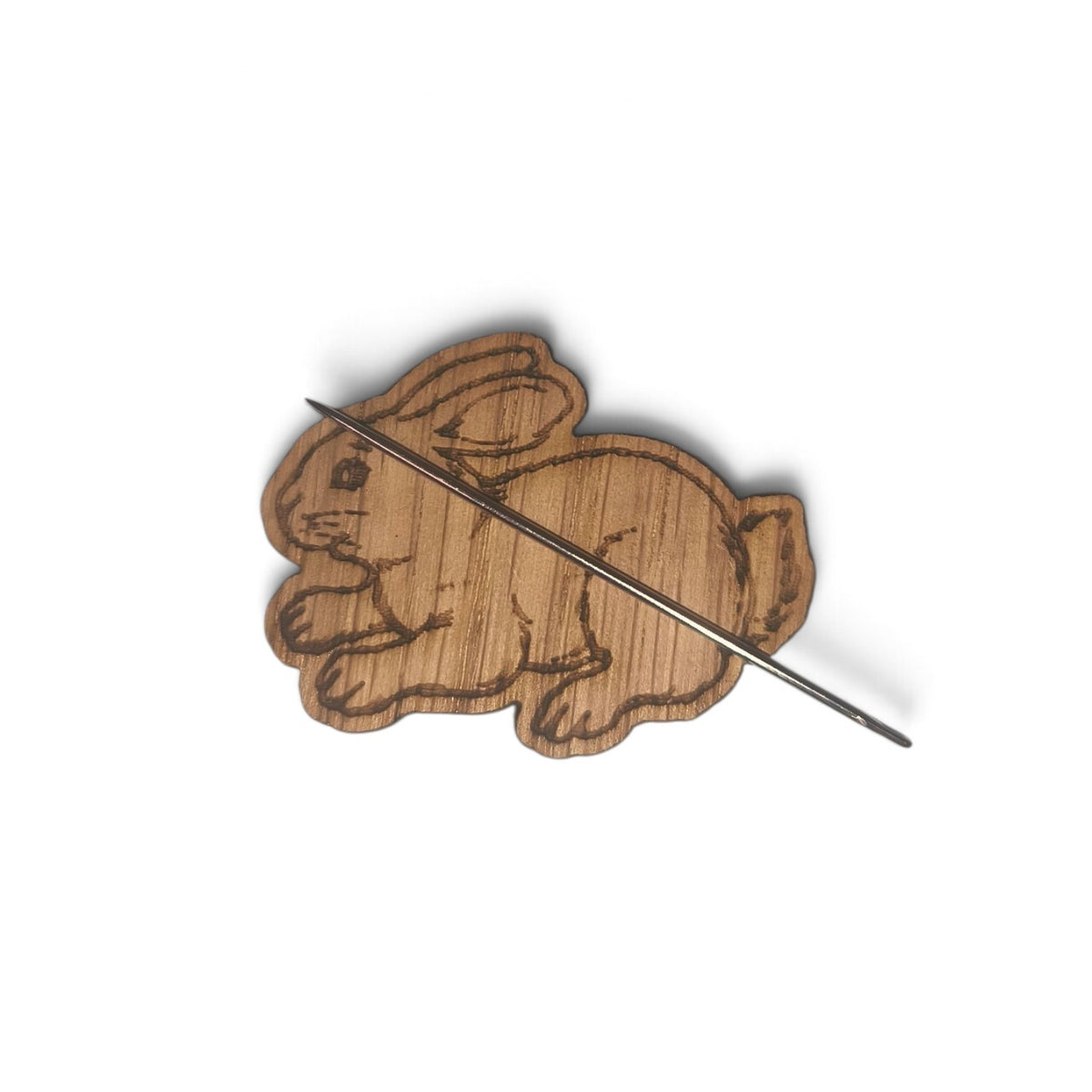Rabbit magnetic needle minder, laser engraved oak, for cross stitch and embroidery