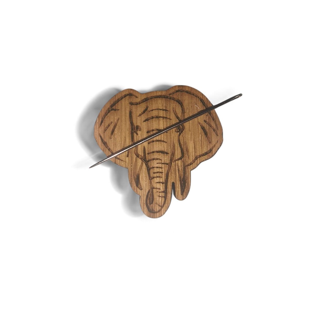 Elephant magnetic needle minder, laser engraved oak, for cross stitch and embroidery