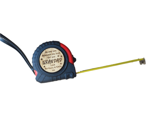 Round tape measure with a playful message: 'No one can measure my love for you.' The disc features a compact, convenient design with a retractable tape, perfect for a thoughtful and unique gift.