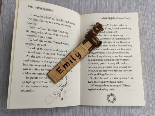 Wooden Llama bookmark engraved with any name, featuring the Llama as part of the design at the top.