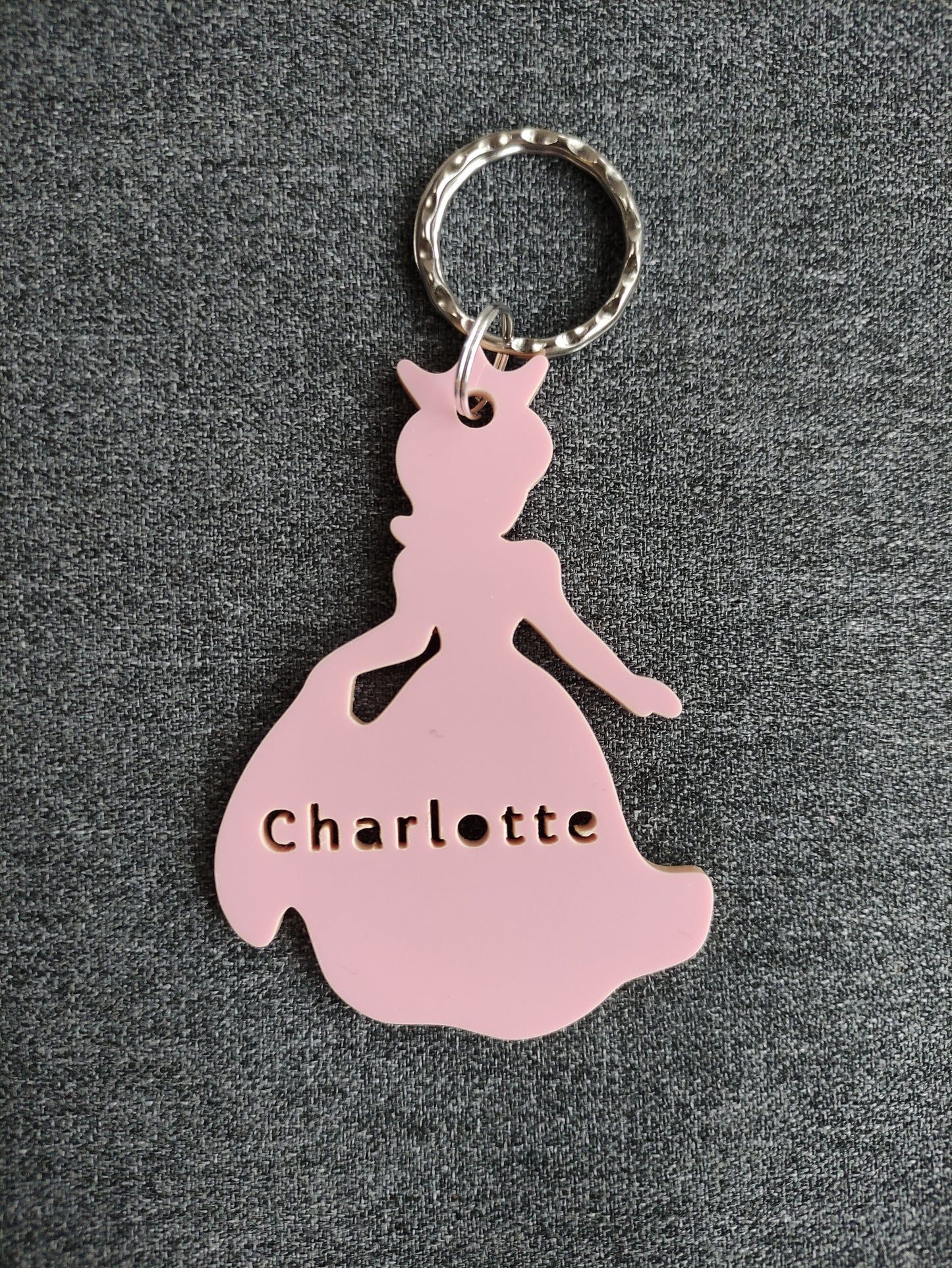 Princess shape acrylic keyrings, with any name cut out in the middle
