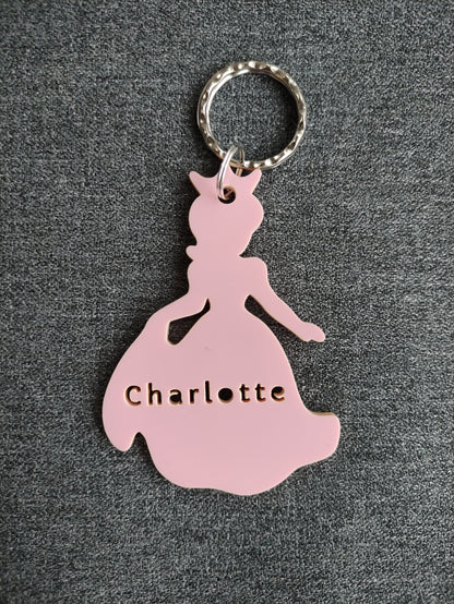 Princess shape acrylic keyrings, with any name cut out in the middle