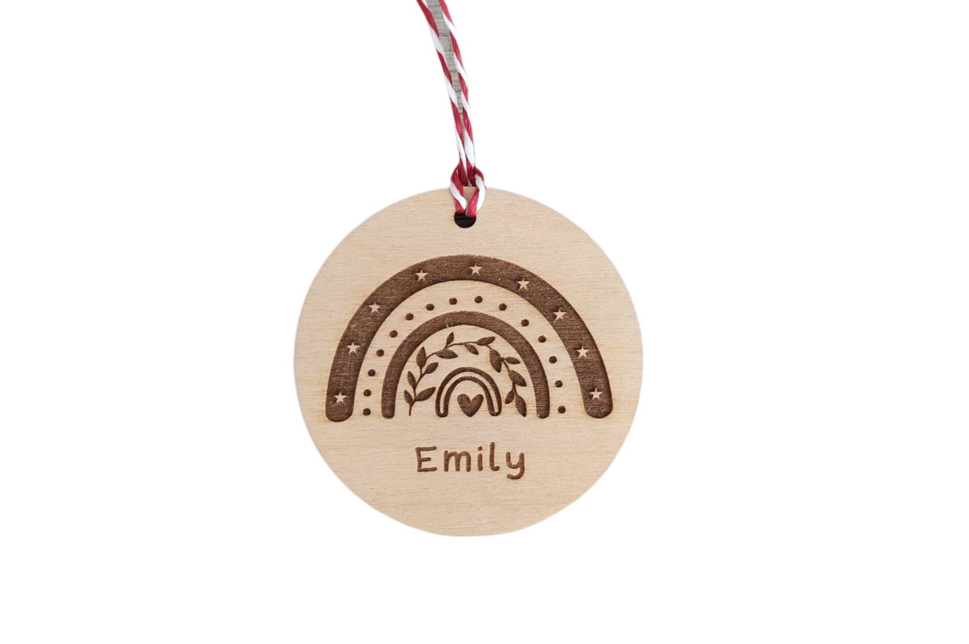 Personalised Christmas Rainbow Bauble – custom name engraved wooden or acrylic ornament with hanging string, eco-friendly festive tree decoration