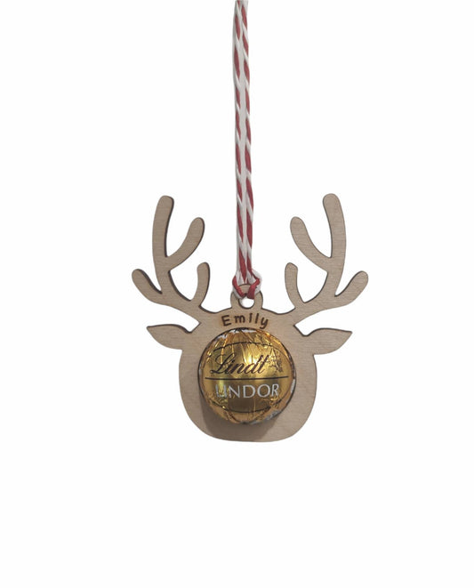 Reindeer Shape Design with Hole for Chocolate, Engraved with Custom Name