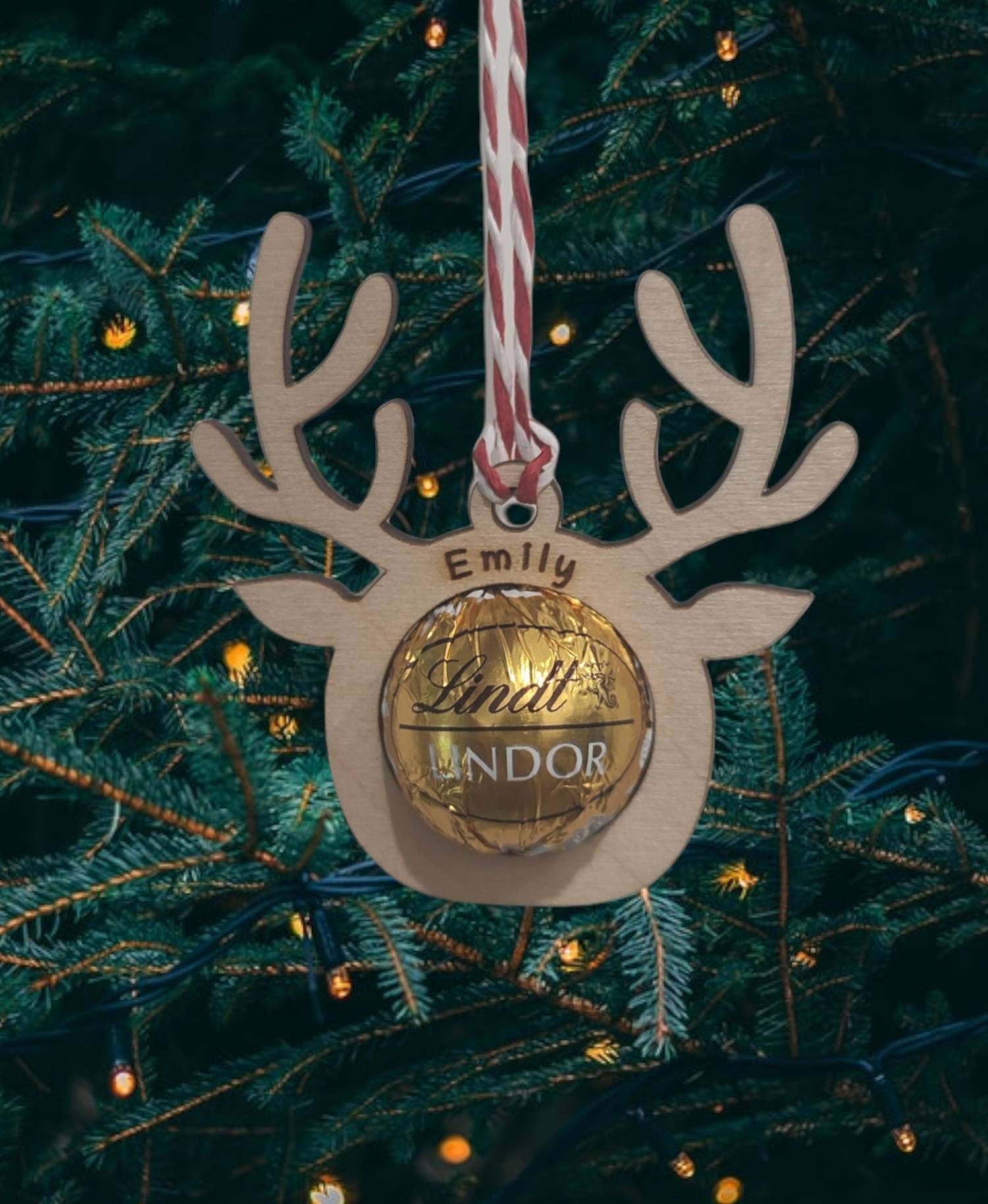 Reindeer Shape Design with Hole for Chocolate, Engraved with Custom Name