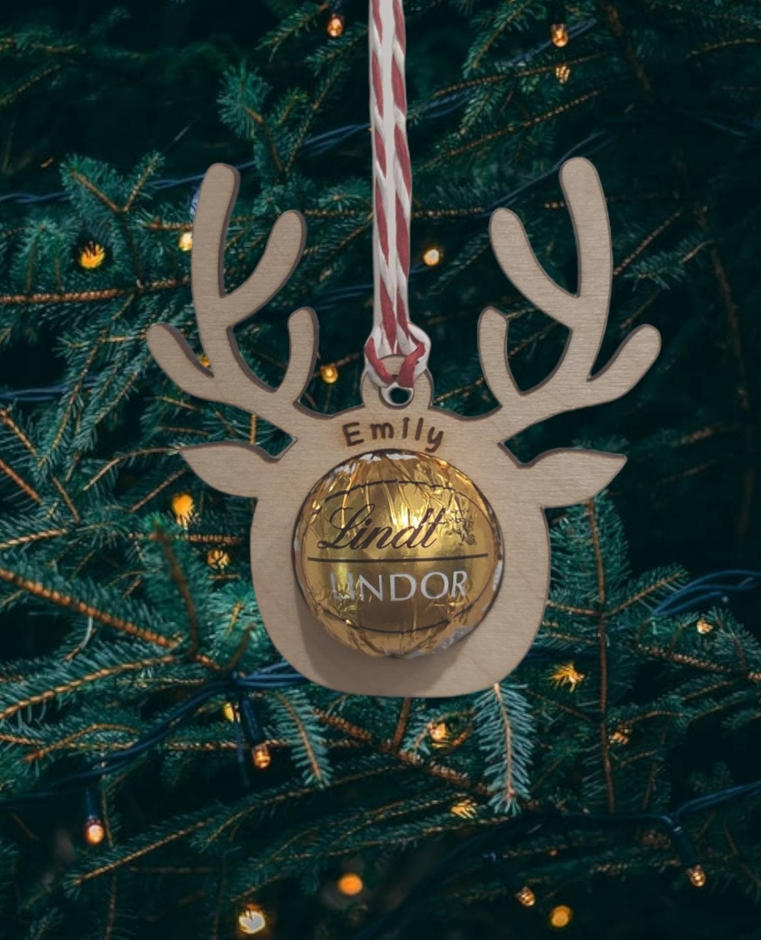 Reindeer Shape Design with Hole for Chocolate, Engraved with Custom Name