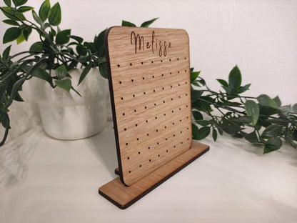 Personalised wooden earring holders, holds 32 earring studs. 