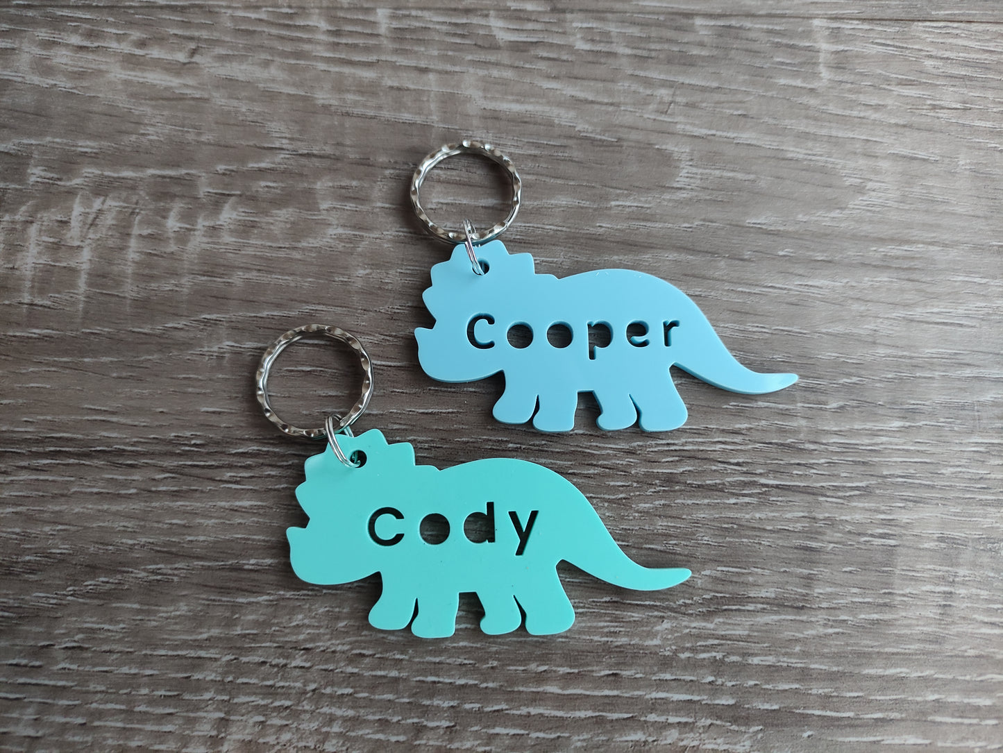 Triceratops acrylic keyring, cut out with any name in the middle. 