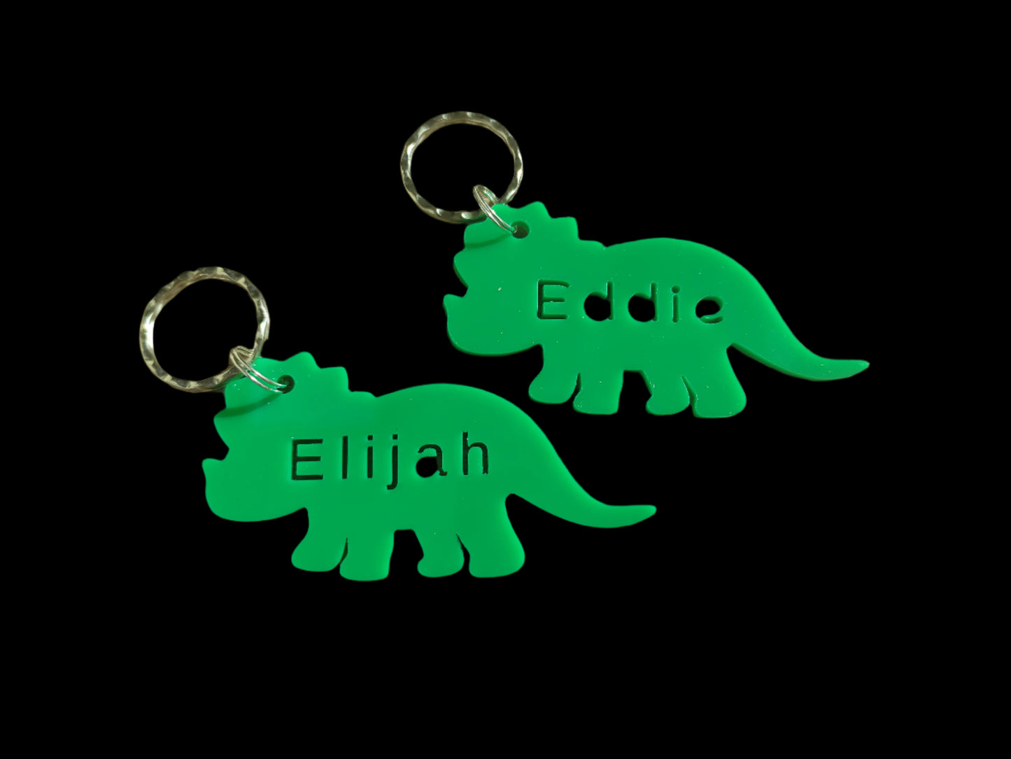 Triceratops acrylic keyring, cut out with any name in the middle. 