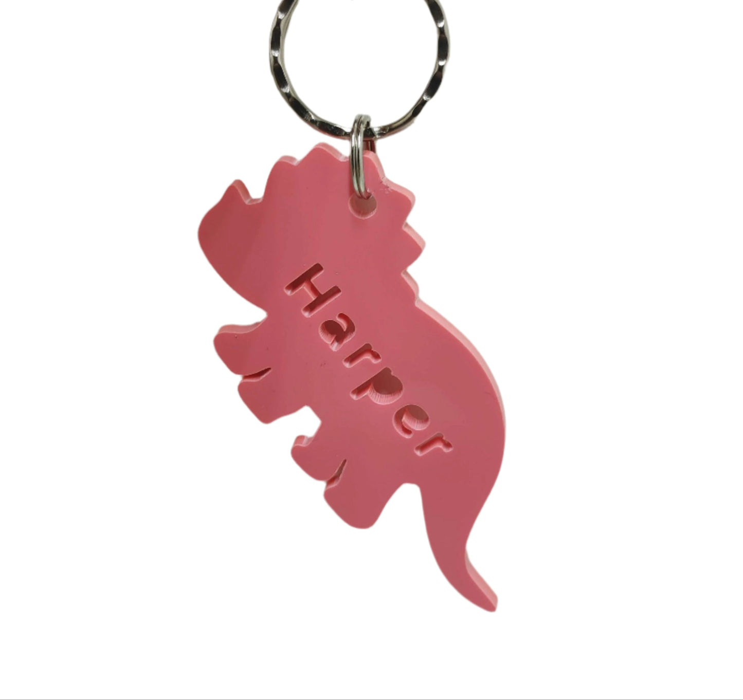 Triceratops acrylic keyring, cut out with any name in the middle. 