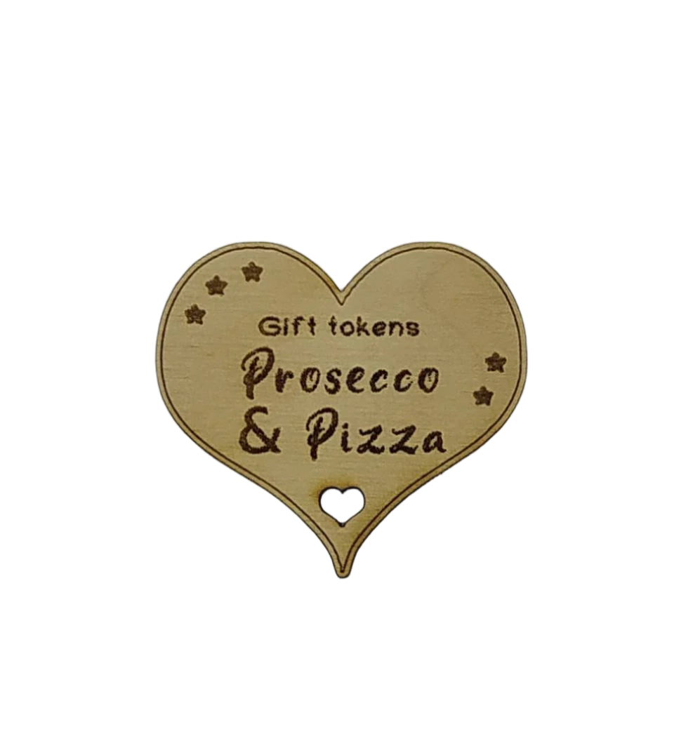 Personalised heart-shaped gift tokens, custom engraved with a message. A charming keepsake perfect for gifting, featuring a smooth finish and unique design.