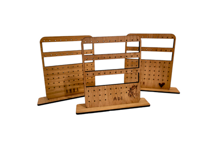 Wooden earring holder, with 2rows for hoops/hooks and 5 rows for studs.  