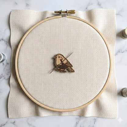 Robin magnetic needle minder, laser engraved oak, for cross stitch and embroidery