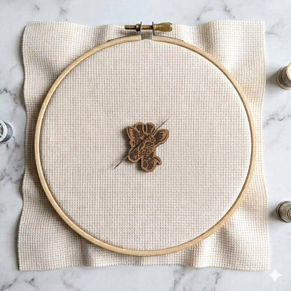 Giraffe magnetic needle minder, laser engraved oak, for cross stitch and embroidery